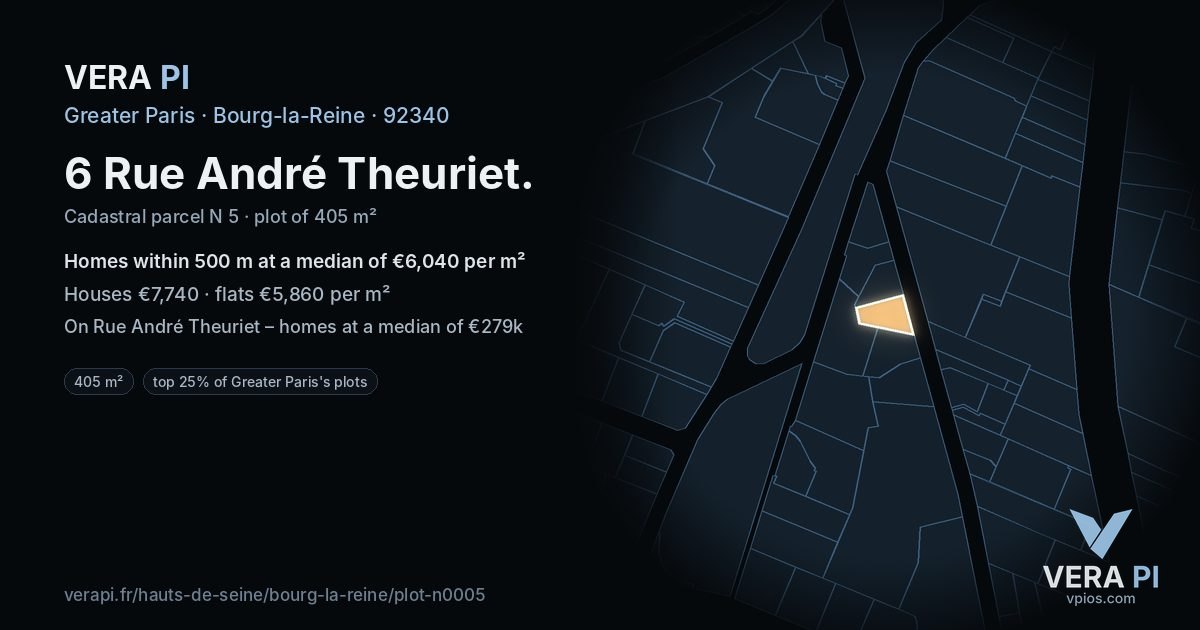 6 Rue André Theuriet, Bourg-la-Reine at night – the plot lit, the parcels around coloured by the prices near them
