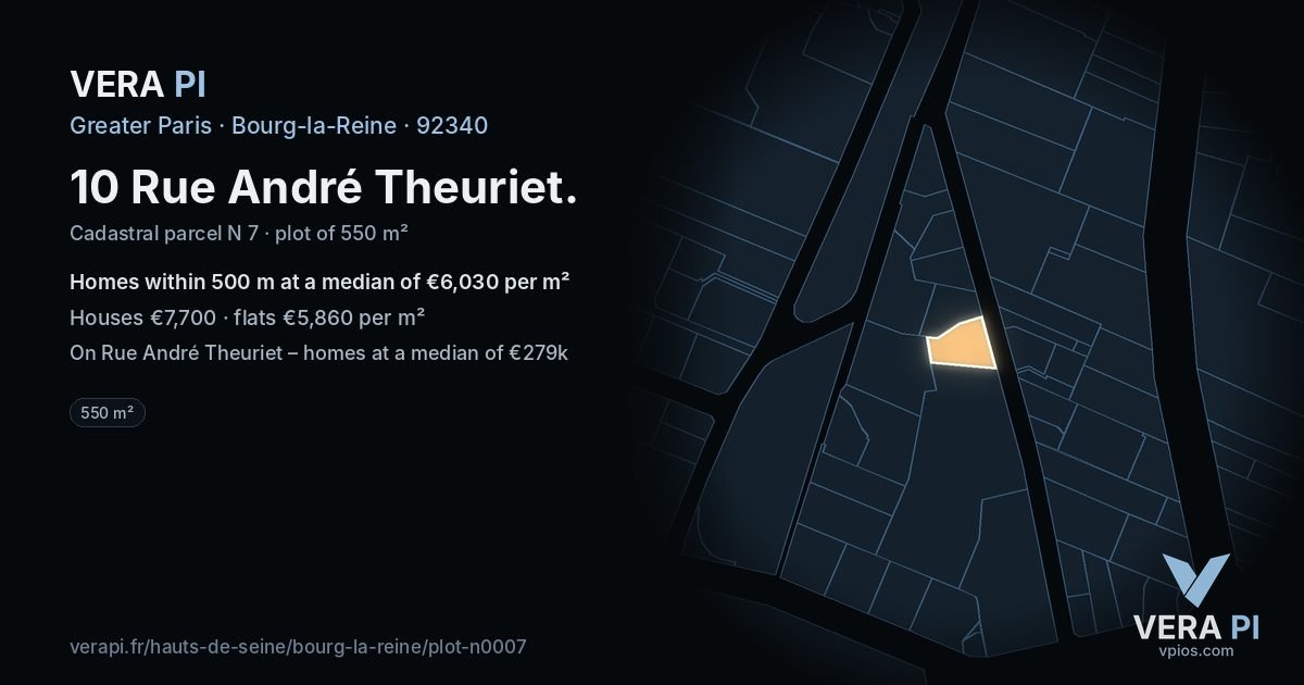 10 Rue André Theuriet, Bourg-la-Reine at night – the plot lit, the parcels around coloured by the prices near them