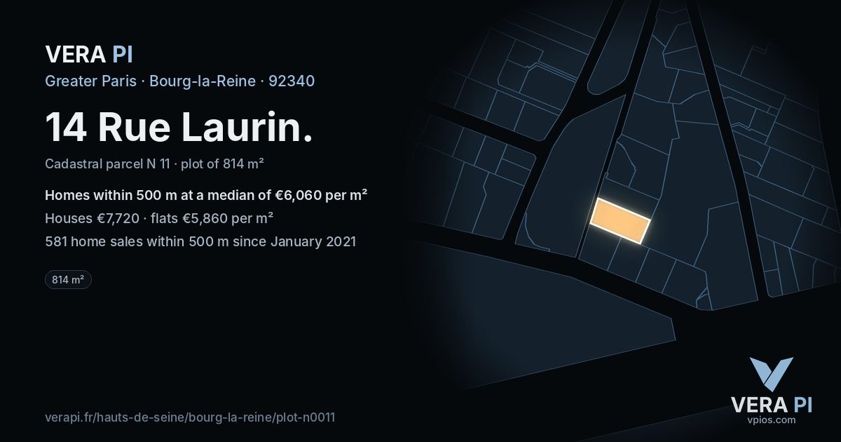 14 Rue Laurin, Bourg-la-Reine at night – the plot lit, the parcels around coloured by the prices near them