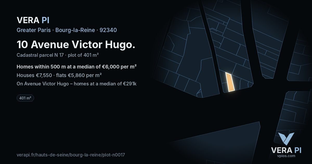 10 Avenue Victor Hugo, Bourg-la-Reine at night – the plot lit, the parcels around coloured by the prices near them