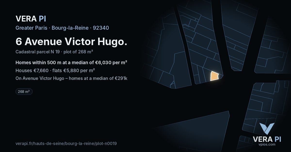 6 Avenue Victor Hugo, Bourg-la-Reine at night – the plot lit, the parcels around coloured by the prices near them