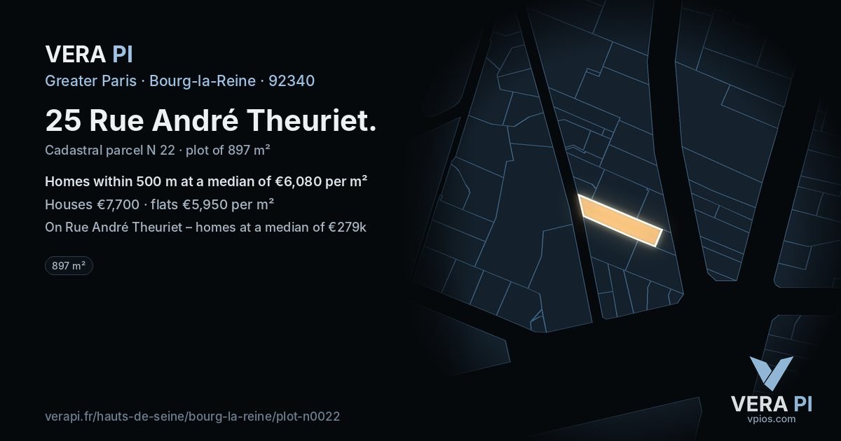 25 Rue André Theuriet, Bourg-la-Reine at night – the plot lit, the parcels around coloured by the prices near them