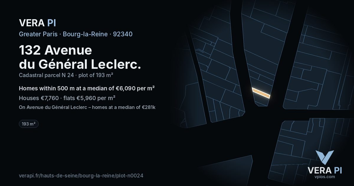 132 Avenue du Général Leclerc, Bourg-la-Reine at night – the plot lit, the parcels around coloured by the prices near them