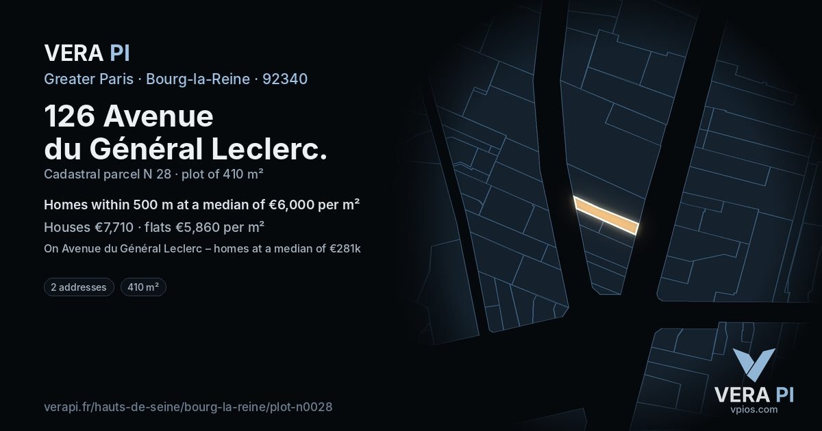 126 Avenue du Général Leclerc, Bourg-la-Reine at night – the plot lit, the parcels around coloured by the prices near them