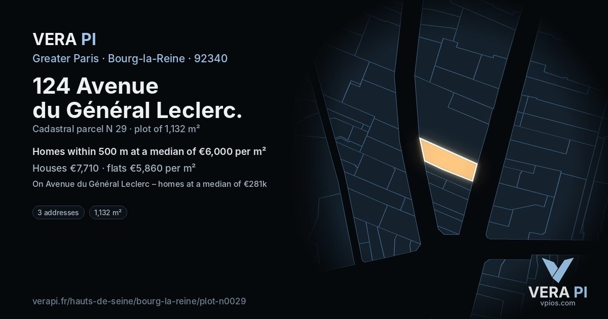 124 Avenue du Général Leclerc, Bourg-la-Reine at night – the plot lit, the parcels around coloured by the prices near them
