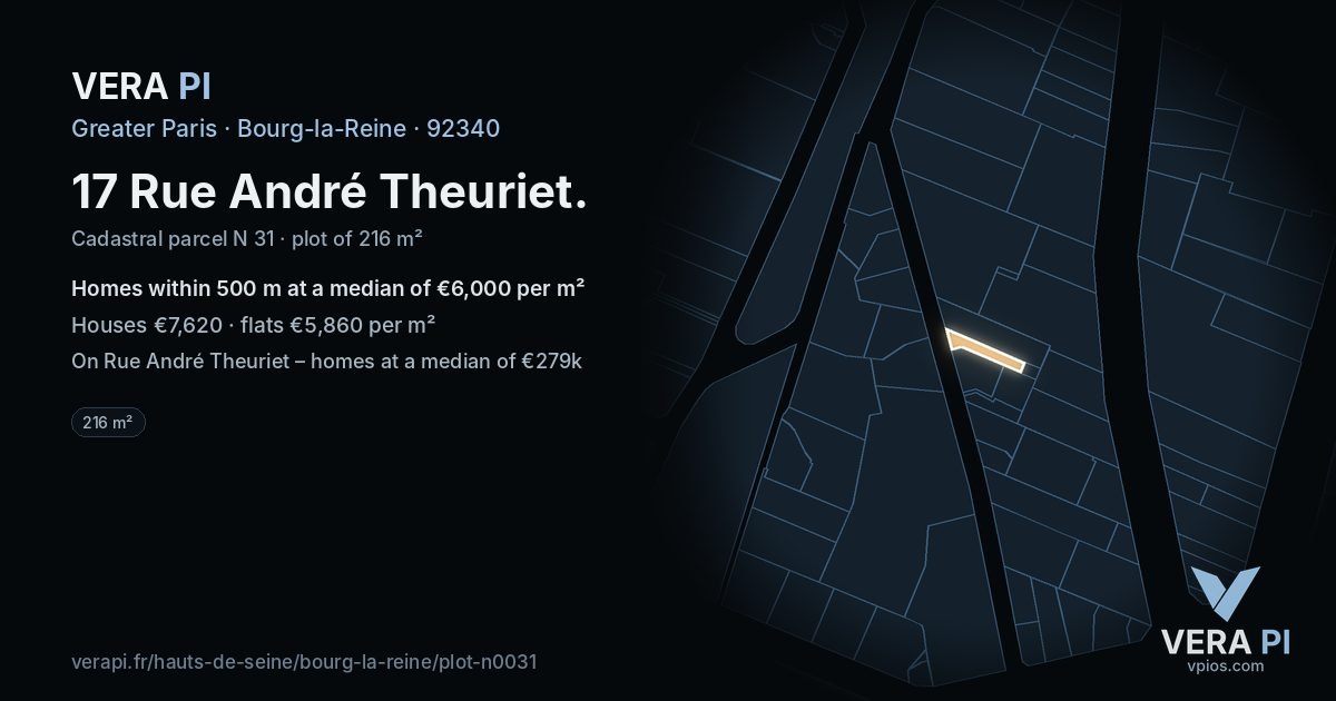 17 Rue André Theuriet, Bourg-la-Reine at night – the plot lit, the parcels around coloured by the prices near them
