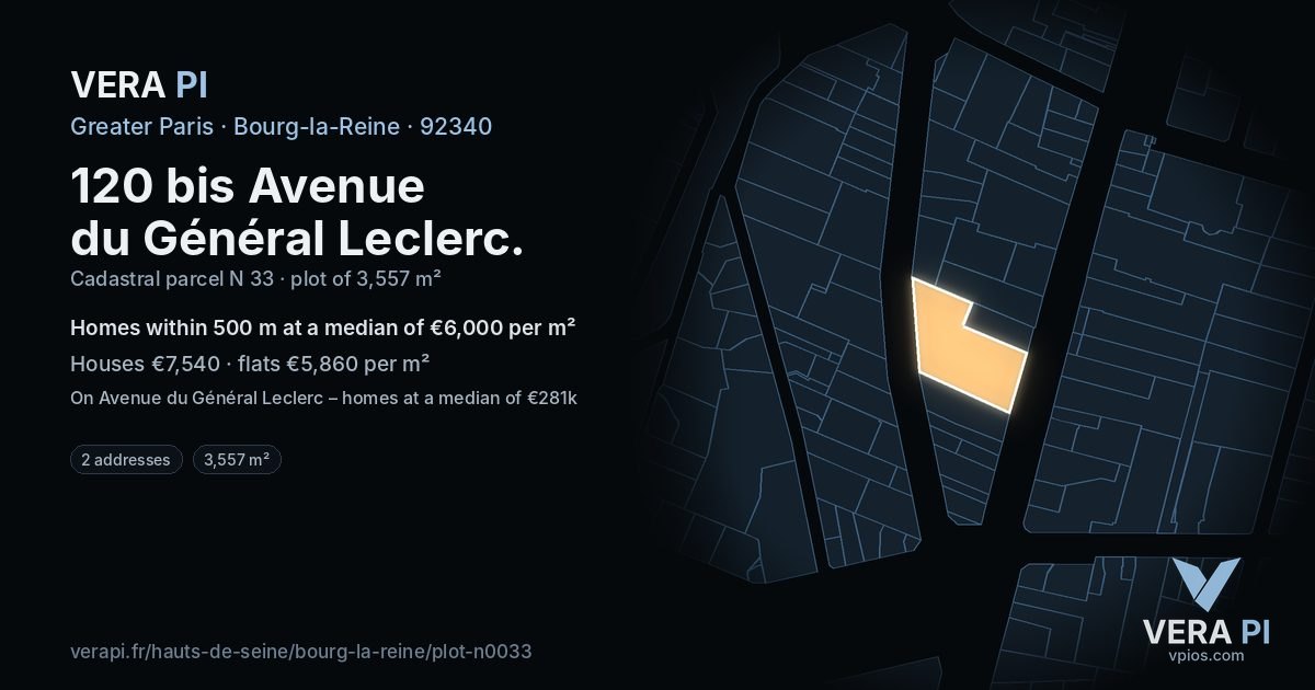 120 bis Avenue du Général Leclerc, Bourg-la-Reine at night – the plot lit, the parcels around coloured by the prices near them