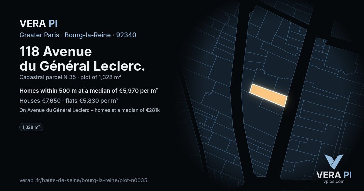 118 Avenue du Général Leclerc, Bourg-la-Reine at night – the plot lit, the parcels around coloured by the prices near them