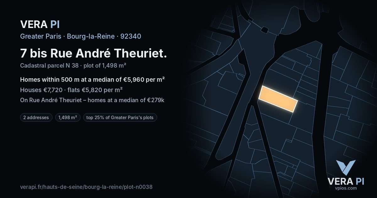 7 bis Rue André Theuriet, Bourg-la-Reine at night – the plot lit, the parcels around coloured by the prices near them