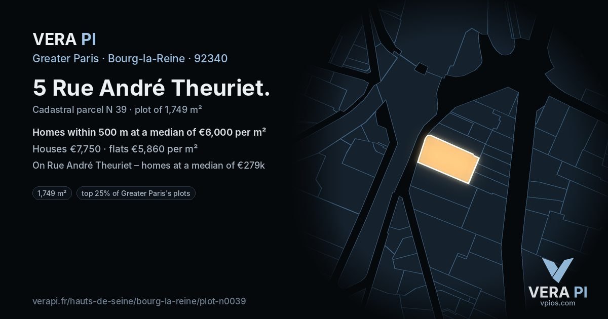 5 Rue André Theuriet, Bourg-la-Reine at night – the plot lit, the parcels around coloured by the prices near them