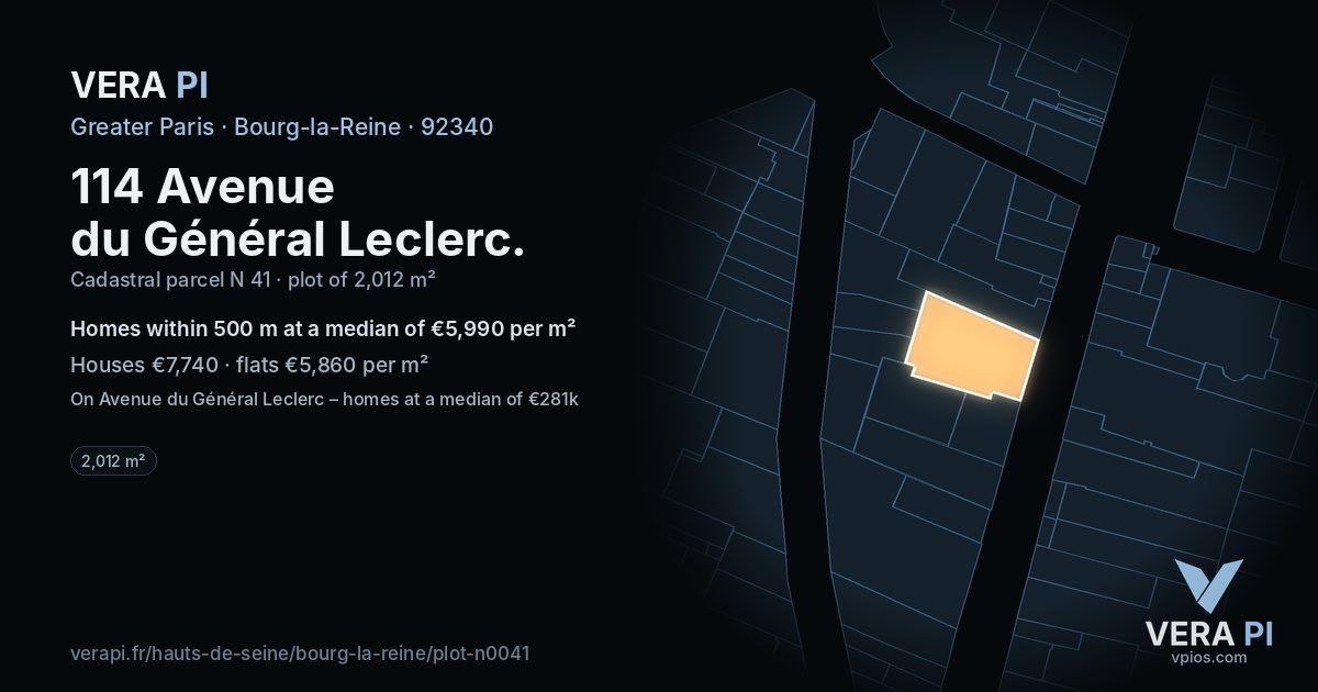 114 Avenue du Général Leclerc, Bourg-la-Reine at night – the plot lit, the parcels around coloured by the prices near them