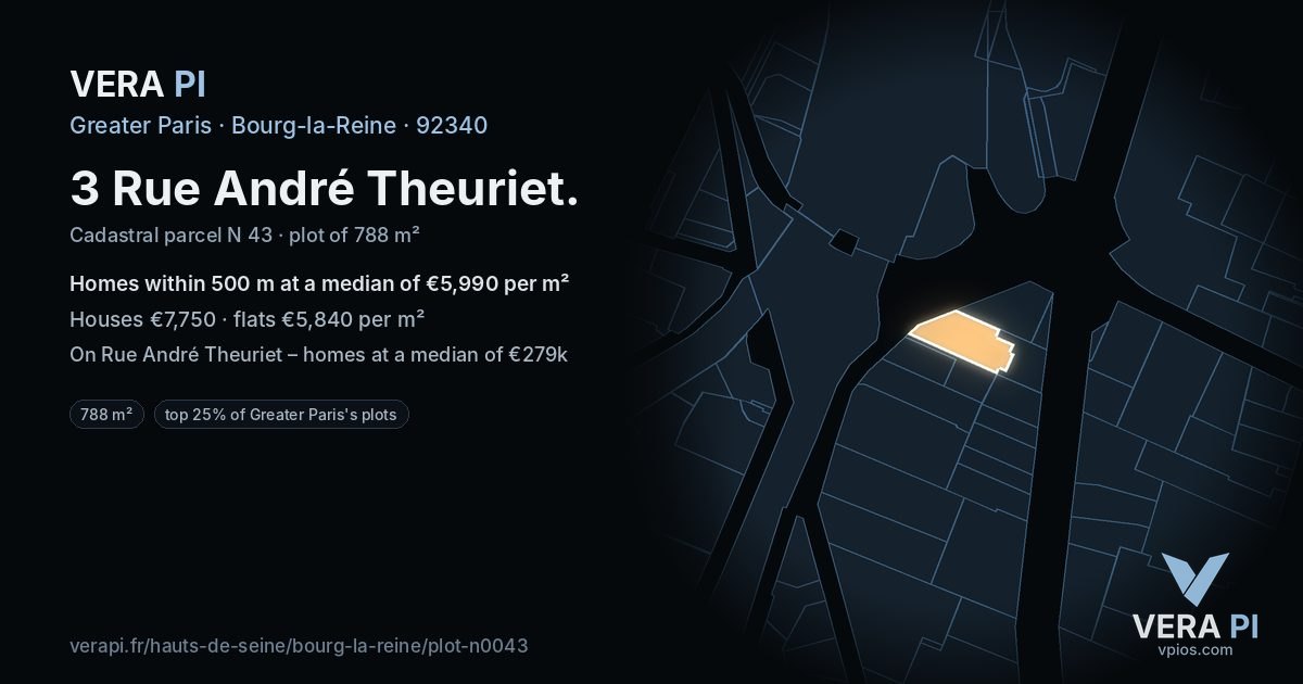 3 Rue André Theuriet, Bourg-la-Reine at night – the plot lit, the parcels around coloured by the prices near them