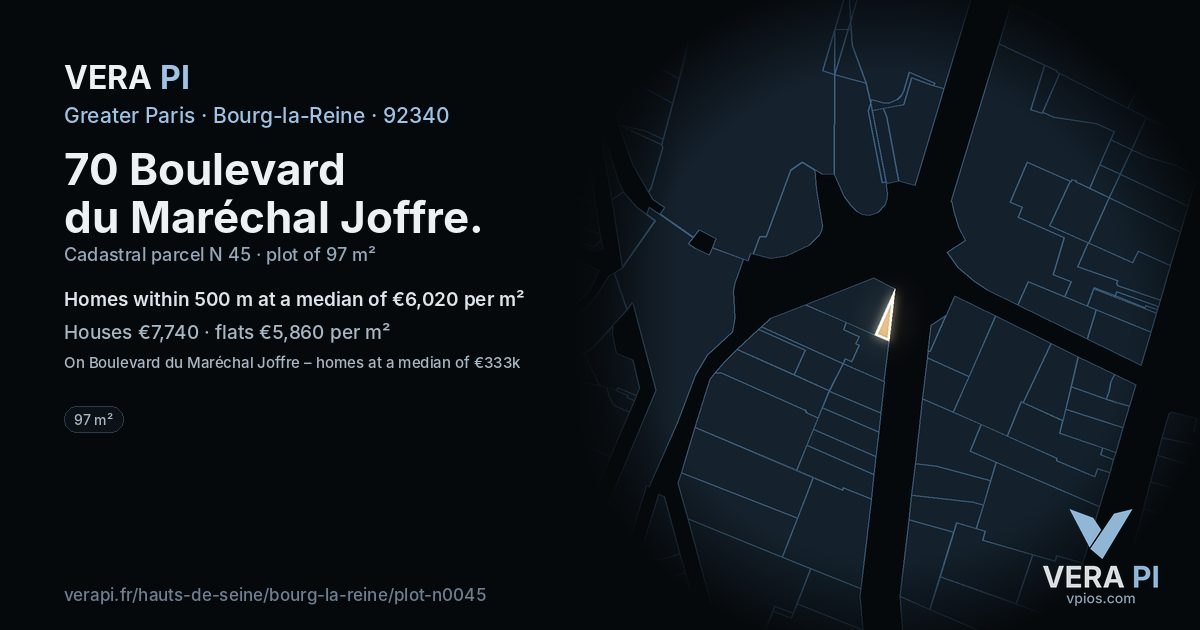 70 Boulevard du Maréchal Joffre, Bourg-la-Reine at night – the plot lit, the parcels around coloured by the prices near them