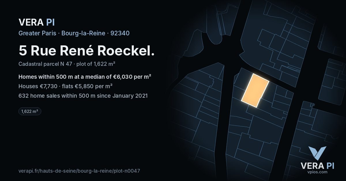 5 Rue René Roeckel, Bourg-la-Reine at night – the plot lit, the parcels around coloured by the prices near them