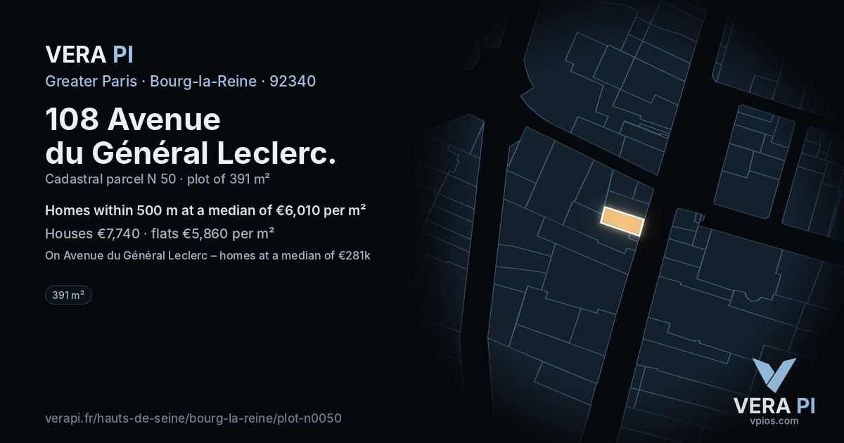 108 Avenue du Général Leclerc, Bourg-la-Reine at night – the plot lit, the parcels around coloured by the prices near them