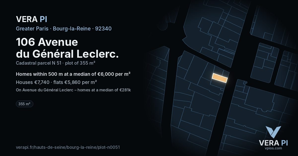 106 Avenue du Général Leclerc, Bourg-la-Reine at night – the plot lit, the parcels around coloured by the prices near them