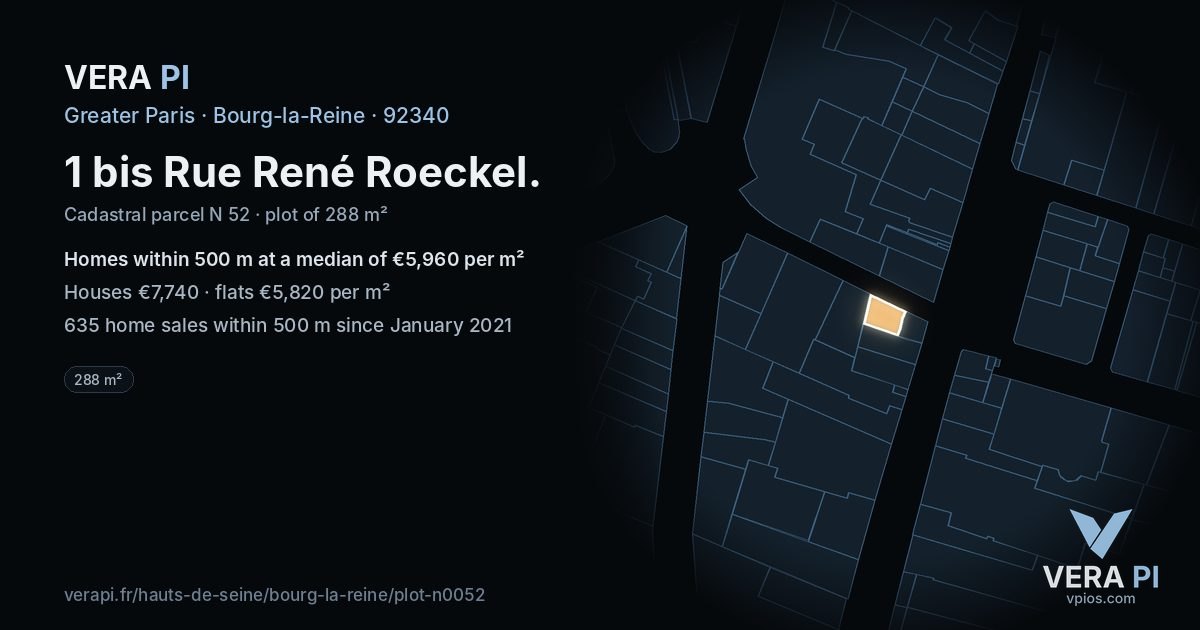 1 bis Rue René Roeckel, Bourg-la-Reine at night – the plot lit, the parcels around coloured by the prices near them
