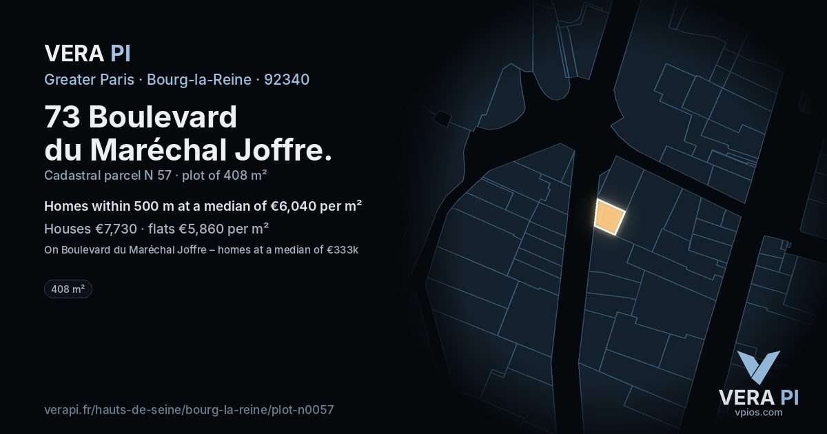 73 Boulevard du Maréchal Joffre, Bourg-la-Reine at night – the plot lit, the parcels around coloured by the prices near them