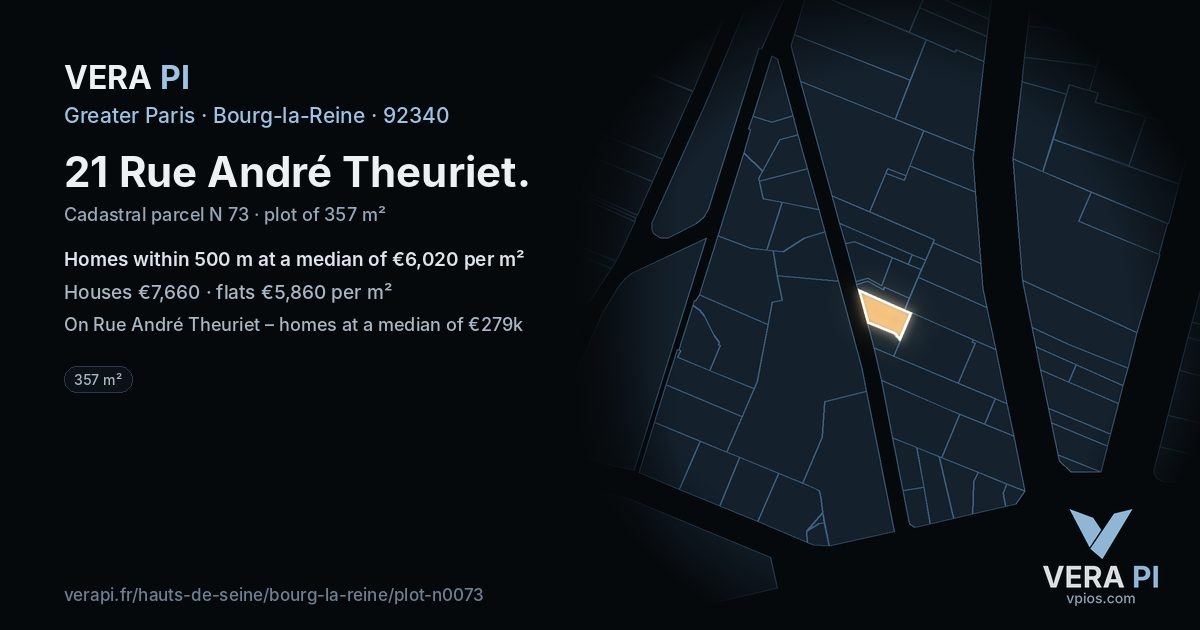21 Rue André Theuriet, Bourg-la-Reine at night – the plot lit, the parcels around coloured by the prices near them