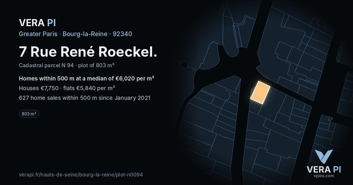 7 Rue René Roeckel, Bourg-la-Reine at night – the plot lit, the parcels around coloured by the prices near them