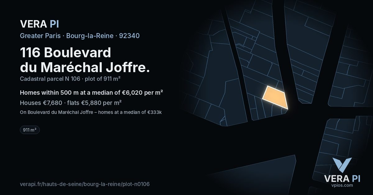 116 Boulevard du Maréchal Joffre, Bourg-la-Reine at night – the plot lit, the parcels around coloured by the prices near them