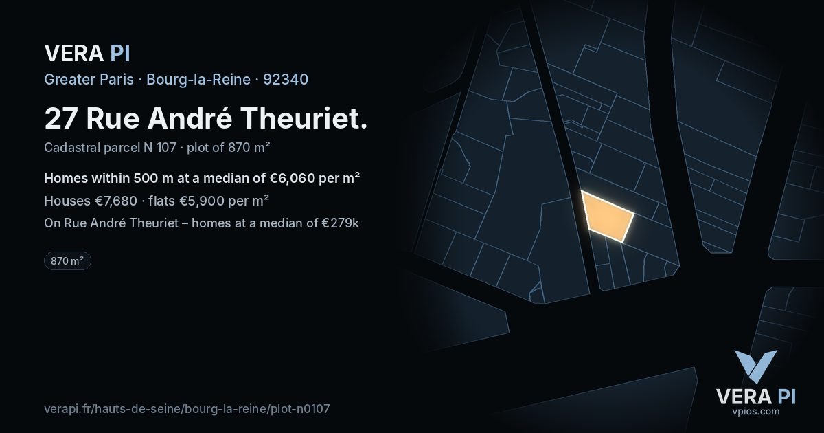 27 Rue André Theuriet, Bourg-la-Reine at night – the plot lit, the parcels around coloured by the prices near them
