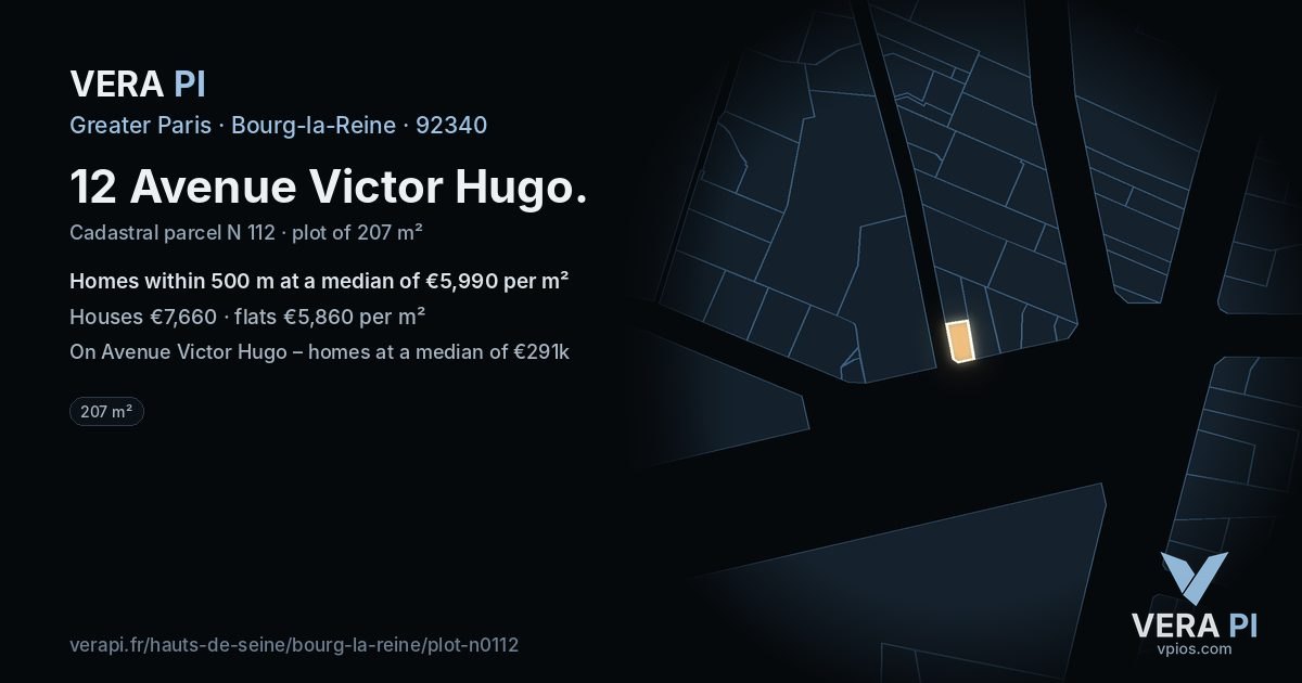 12 Avenue Victor Hugo, Bourg-la-Reine at night – the plot lit, the parcels around coloured by the prices near them