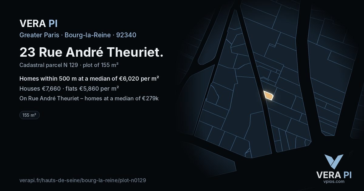 23 Rue André Theuriet, Bourg-la-Reine at night – the plot lit, the parcels around coloured by the prices near them