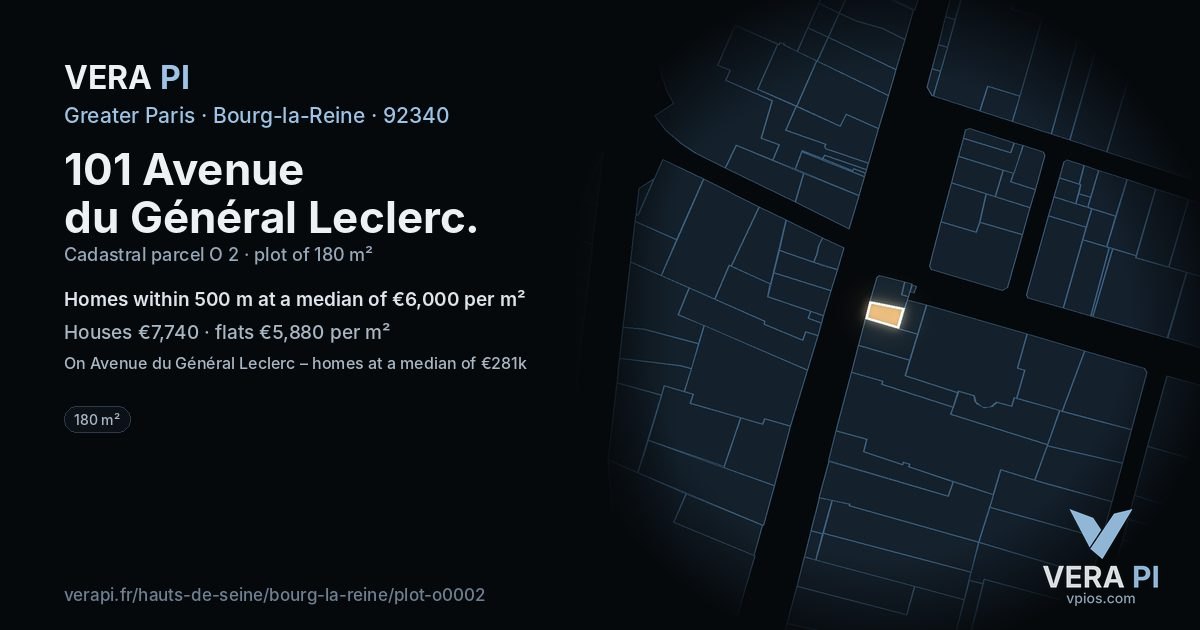 101 Avenue du Général Leclerc, Bourg-la-Reine at night – the plot lit, the parcels around coloured by the prices near them