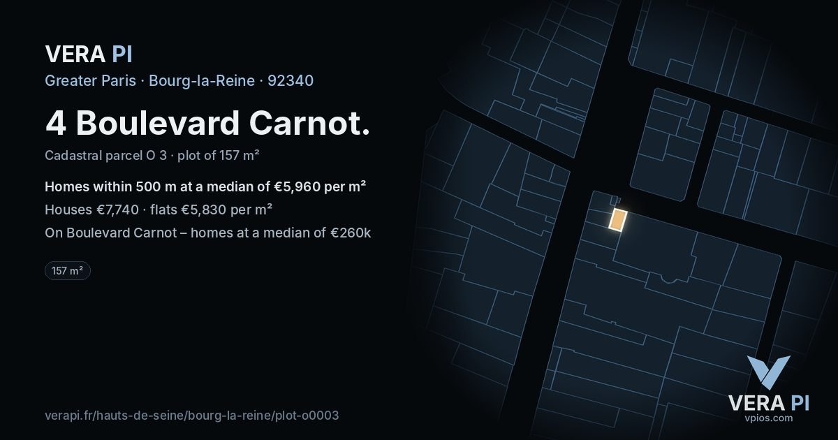 4 Boulevard Carnot, Bourg-la-Reine at night – the plot lit, the parcels around coloured by the prices near them