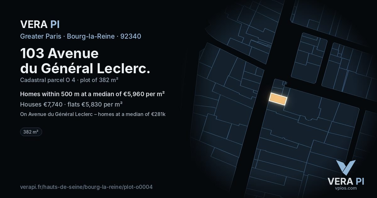 103 Avenue du Général Leclerc, Bourg-la-Reine at night – the plot lit, the parcels around coloured by the prices near them