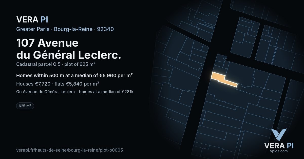 107 Avenue du Général Leclerc, Bourg-la-Reine at night – the plot lit, the parcels around coloured by the prices near them