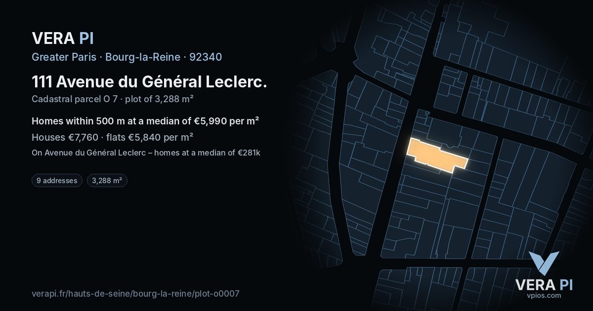 111 Avenue du Général Leclerc, Bourg-la-Reine at night – the plot lit, the parcels around coloured by the prices near them