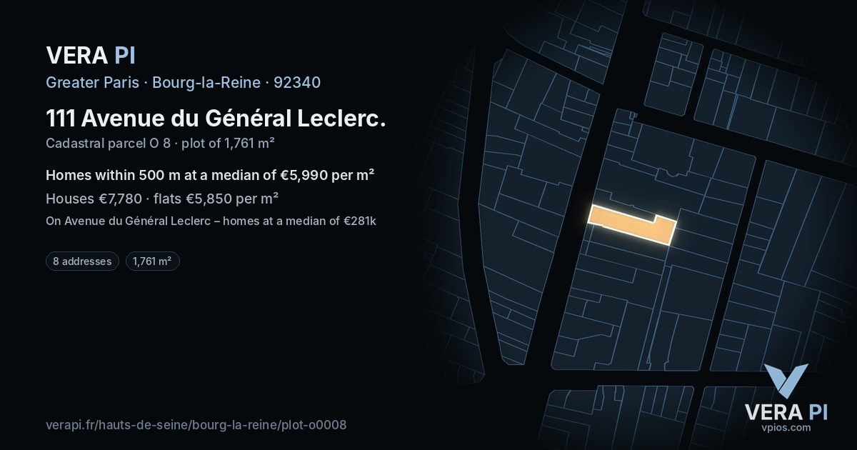 111 Avenue du Général Leclerc, Bourg-la-Reine at night – the plot lit, the parcels around coloured by the prices near them
