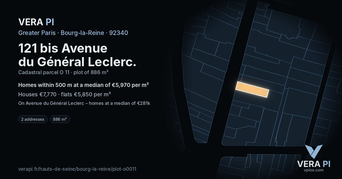 121 bis Avenue du Général Leclerc, Bourg-la-Reine at night – the plot lit, the parcels around coloured by the prices near them