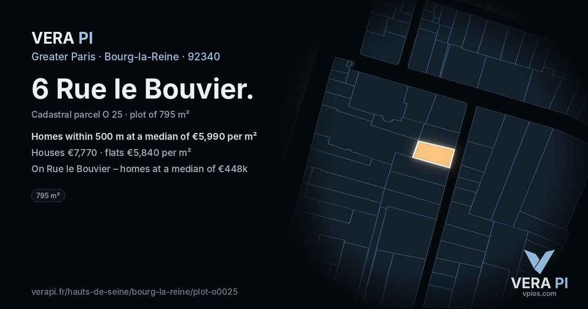 6 Rue le Bouvier, Bourg-la-Reine at night – the plot lit, the parcels around coloured by the prices near them
