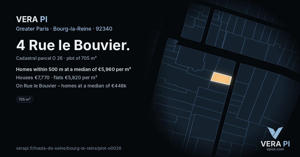 4 Rue le Bouvier, Bourg-la-Reine at night – the plot lit, the parcels around coloured by the prices near them
