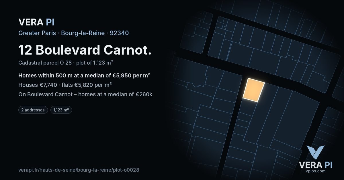 12 Boulevard Carnot, Bourg-la-Reine at night – the plot lit, the parcels around coloured by the prices near them