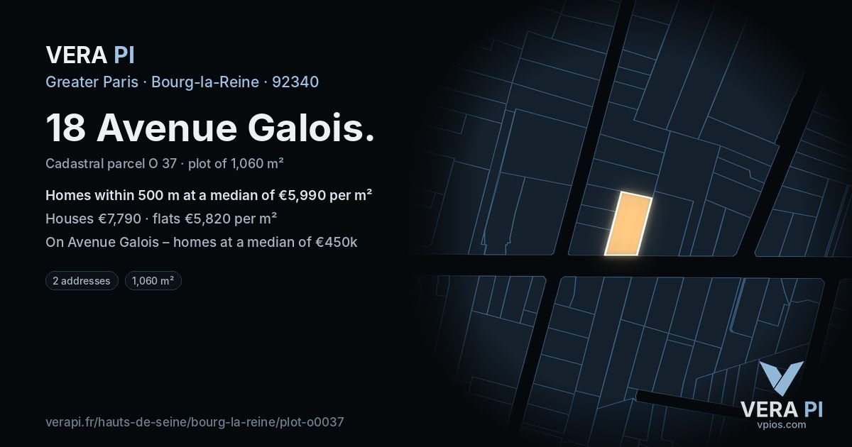 18 Avenue Galois, Bourg-la-Reine at night – the plot lit, the parcels around coloured by the prices near them