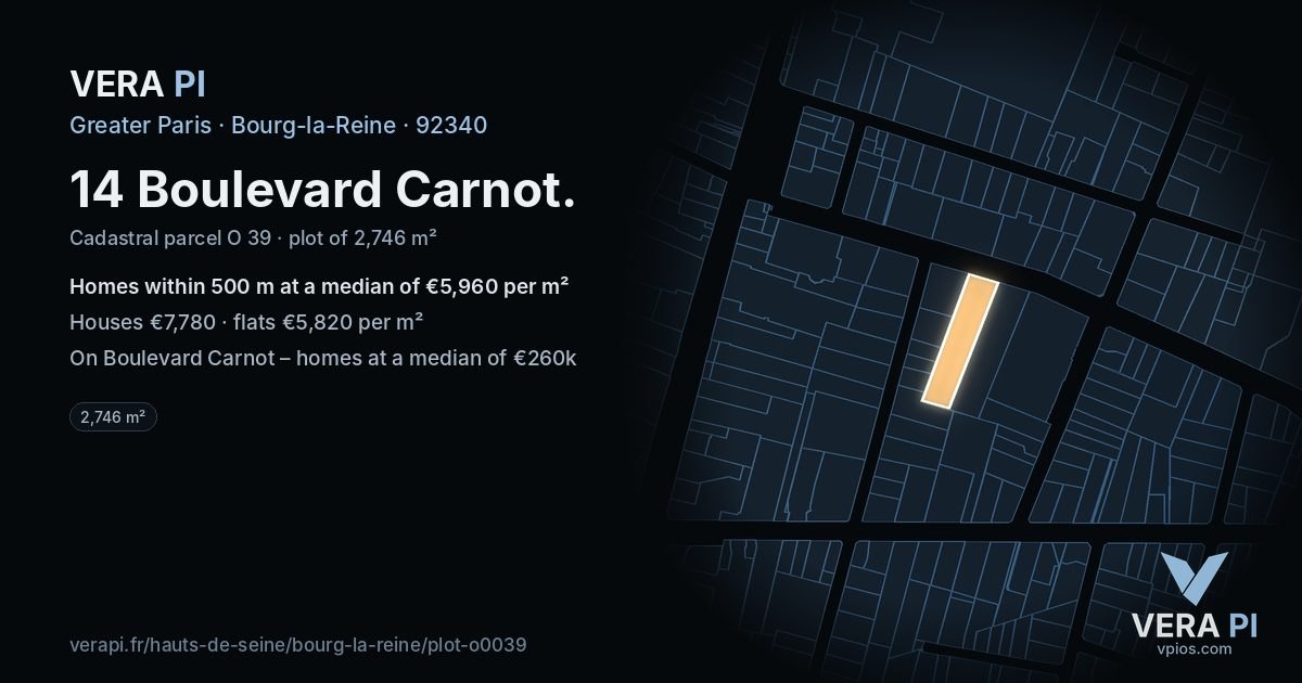 14 Boulevard Carnot, Bourg-la-Reine at night – the plot lit, the parcels around coloured by the prices near them