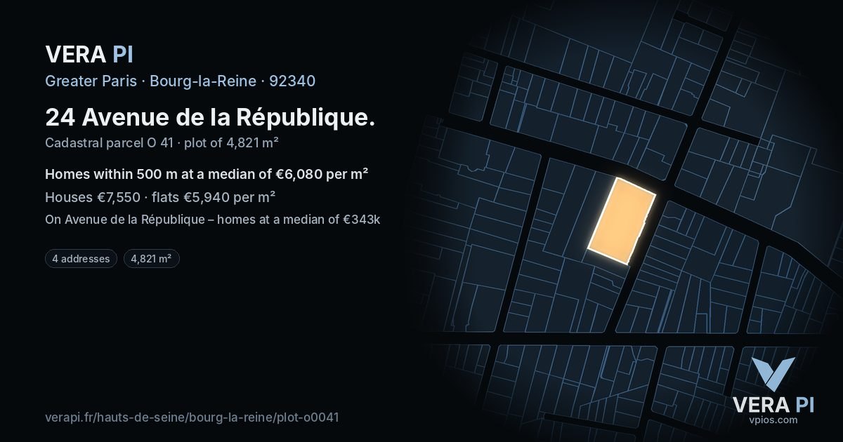24 Avenue de la République, Bourg-la-Reine at night – the plot lit, the parcels around coloured by the prices near them