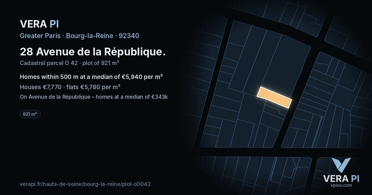 28 Avenue de la République, Bourg-la-Reine at night – the plot lit, the parcels around coloured by the prices near them