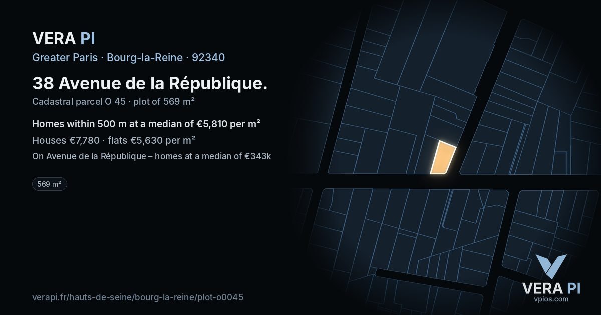 38 Avenue de la République, Bourg-la-Reine at night – the plot lit, the parcels around coloured by the prices near them