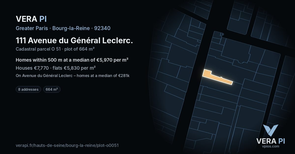111 Avenue du Général Leclerc, Bourg-la-Reine at night – the plot lit, the parcels around coloured by the prices near them
