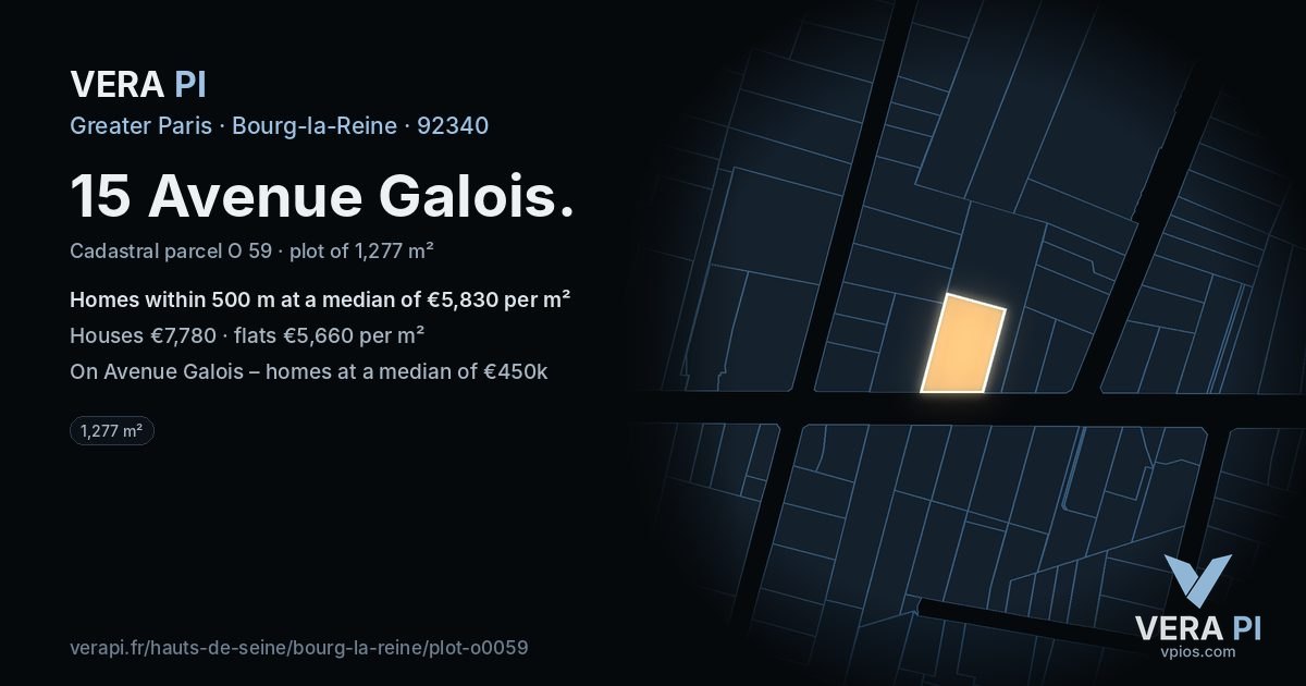 15 Avenue Galois, Bourg-la-Reine at night – the plot lit, the parcels around coloured by the prices near them
