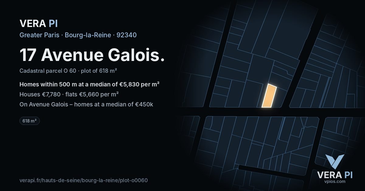 17 Avenue Galois, Bourg-la-Reine at night – the plot lit, the parcels around coloured by the prices near them