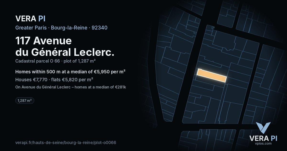 117 Avenue du Général Leclerc, Bourg-la-Reine at night – the plot lit, the parcels around coloured by the prices near them
