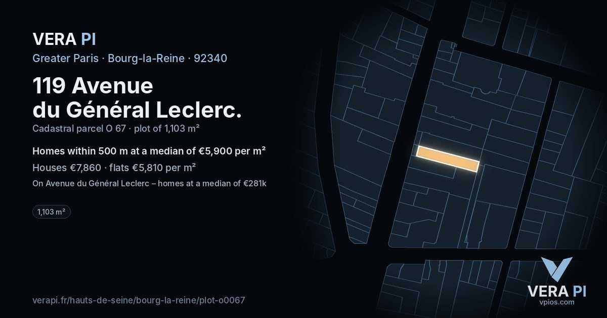 119 Avenue du Général Leclerc, Bourg-la-Reine at night – the plot lit, the parcels around coloured by the prices near them