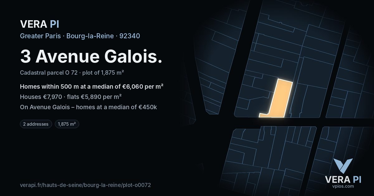 3 Avenue Galois, Bourg-la-Reine at night – the plot lit, the parcels around coloured by the prices near them