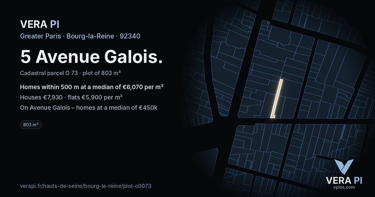 5 Avenue Galois, Bourg-la-Reine at night – the plot lit, the parcels around coloured by the prices near them